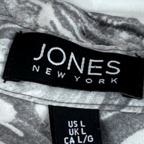 Jones New York Womens gray Marble Print Long roll tab Sleeve Blouse Size Large - Picture 3 of 12